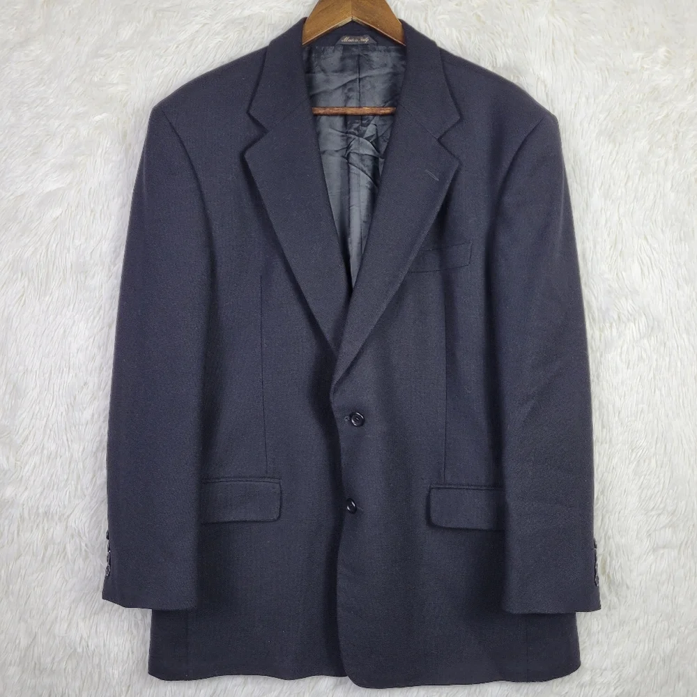 Vtg 42R Enrico Valenti For‎ Roger Stuart Black Galtes Wool & Cashmere Blazer